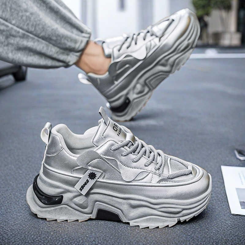 Men Shoes Runners - أحذية رياضية رجالية سوداء بنعل سميك،