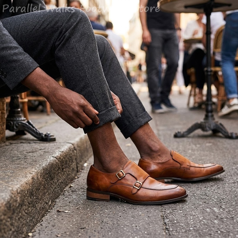 Men Shoes Oxford - أحذية رجالية كلاسيكية بحزامين، أحذية رسمية