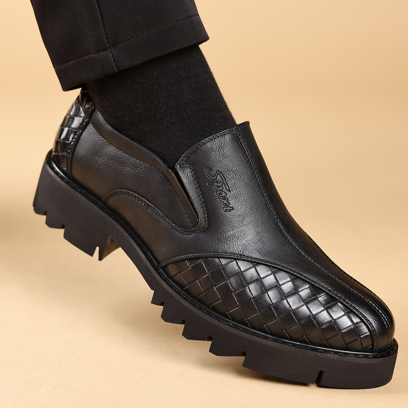 Men Shoes Prada - أحذية جلدية سوداء للرجال سميكة القاع