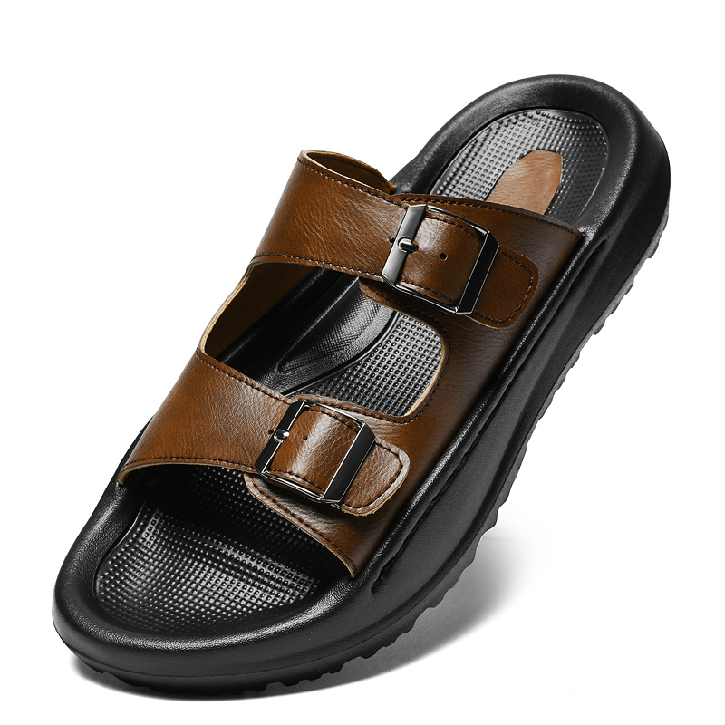 Men Shoes Velcro - رجل الانزلاق على الصنادل شبشب جلدي