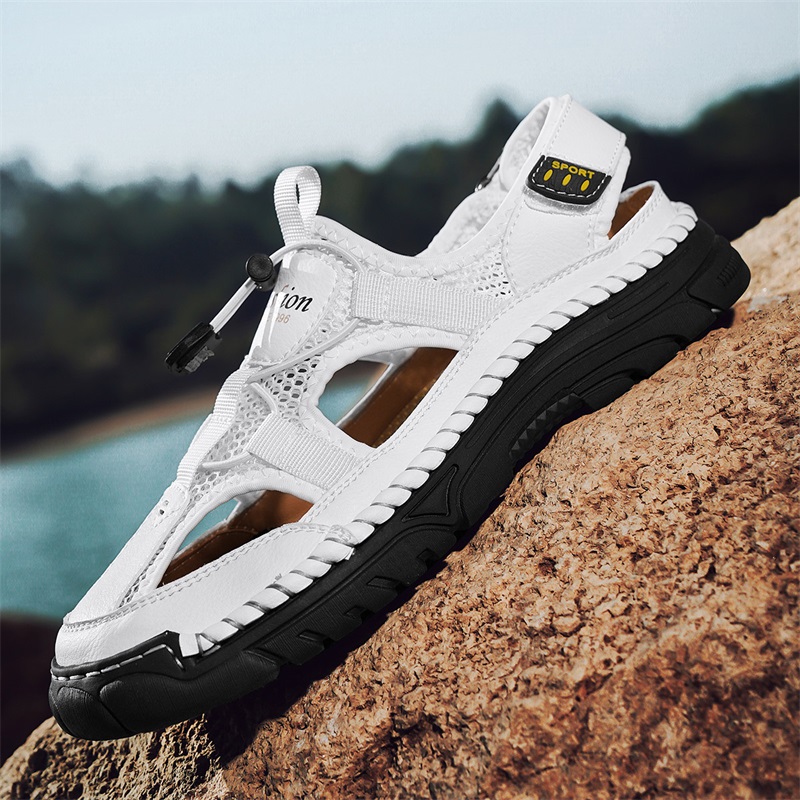 صنادل رجالية بسيطة مطبوعة بأحر - مراجعة Men Shoes Velcro وسعره