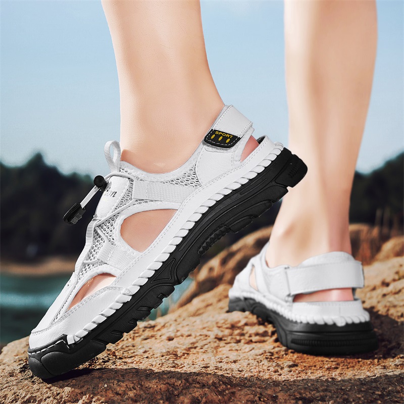 صنادل رجالية بسيطة مطبوعة بأحر - مراجعة Men Shoes Velcro وسعره