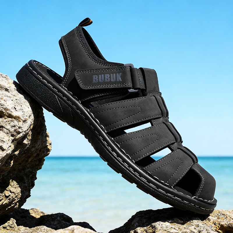 صندل رياضي جلدي للرجال من BUBU - مراجعة Men Shoes Velcro وسعره